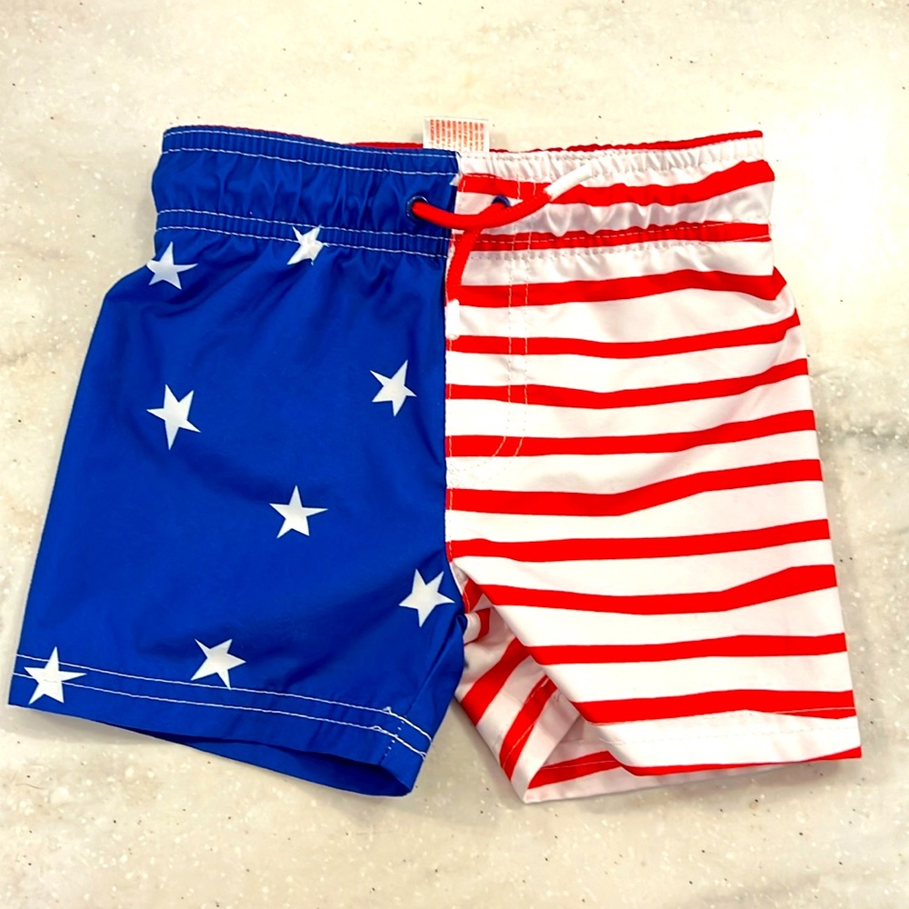 Cat and Jack American flag size 12 month swim trunks.